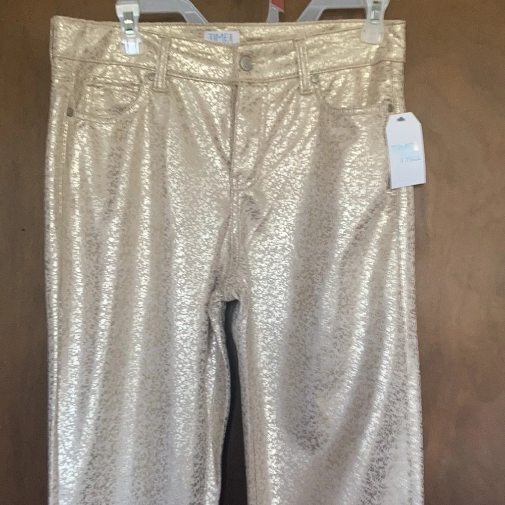 Relist2/20 Mid rise slim fit straight pant w metallic gold spatter print - Picture 5 of 16